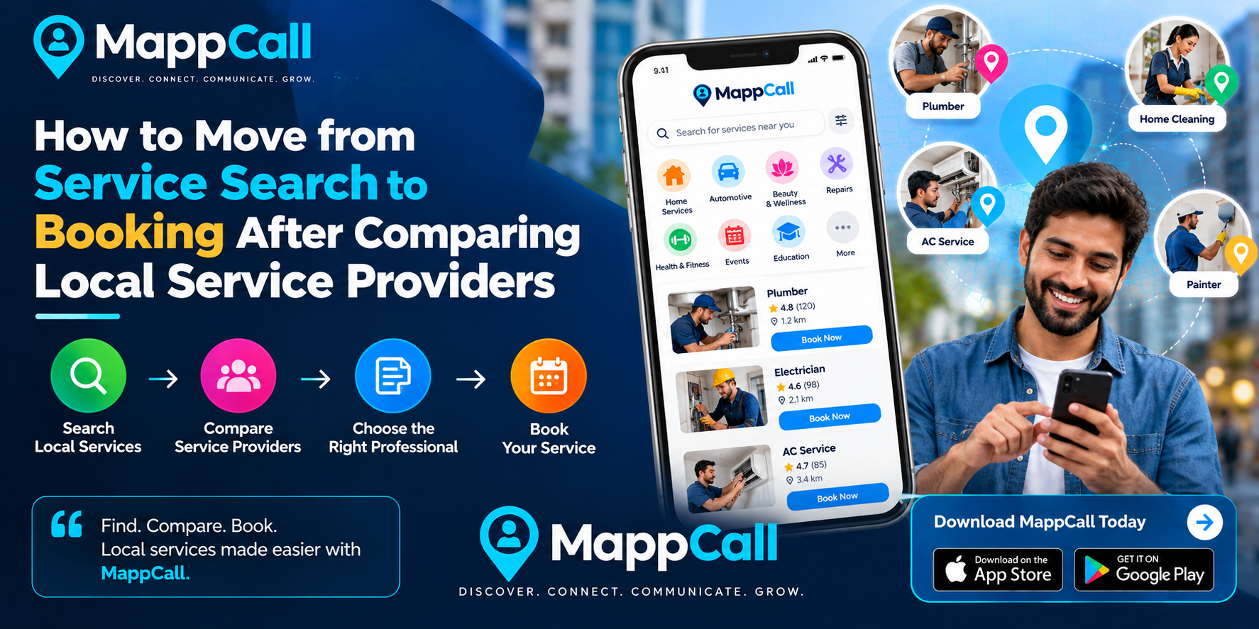 How to Move from Service Search to Booking After Comparing Local Service Providers on MappCall